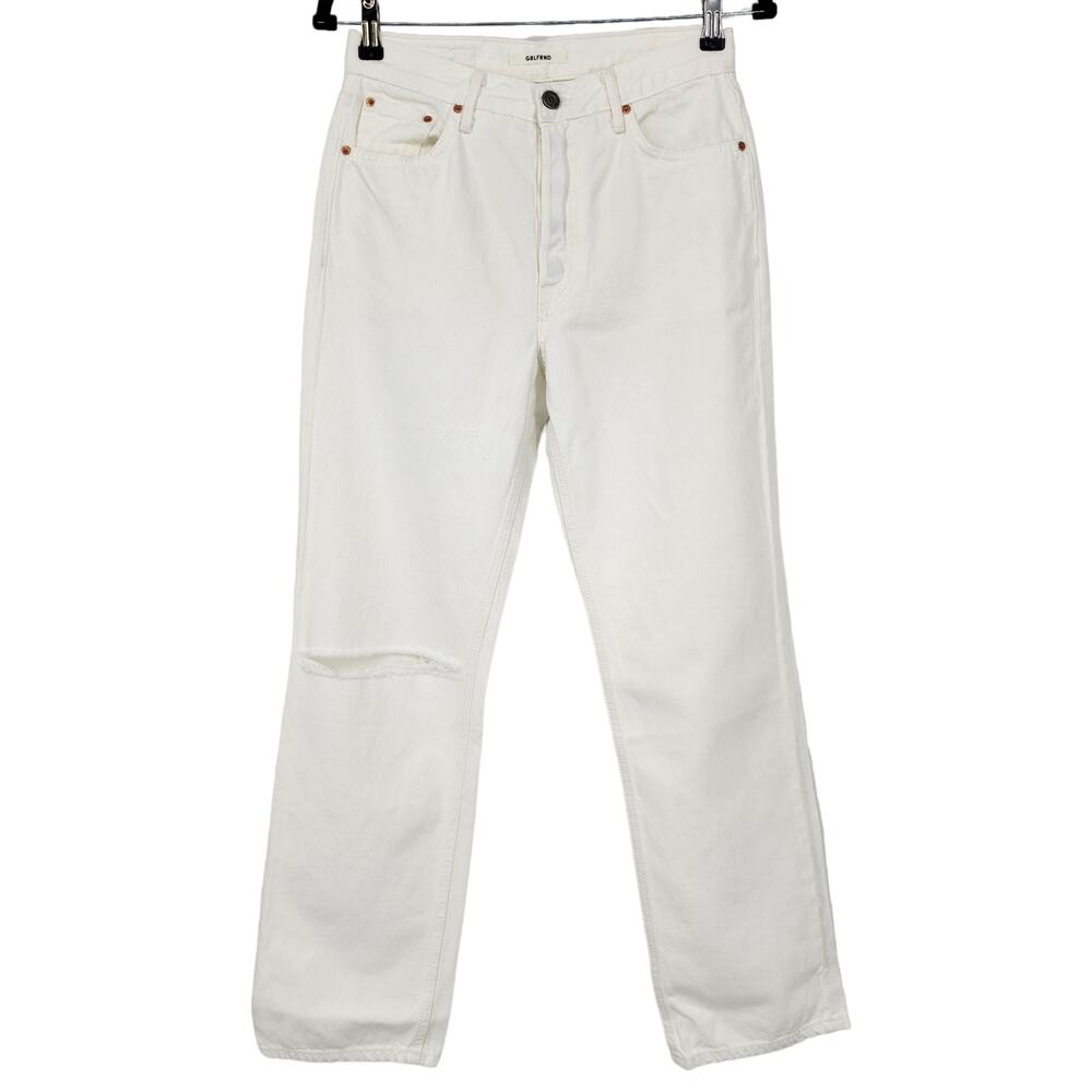GRLFRND Button Fly White Distressed Straight Emily Jeans Don’t Miss It Size 24